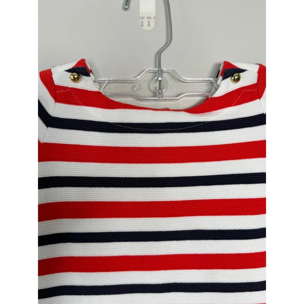 Janie and Jack Knit Dress Girls 4 Red White Blue Nautical Striped Ruffle Pockets